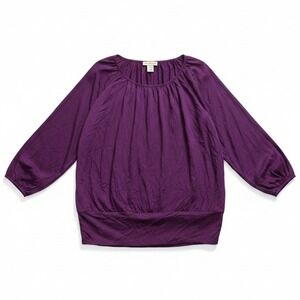Ella Samani Purple Banded Hem Blouse 3/4 Sleeve Scoop Neck Top, Women's XL USA